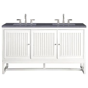 James Martin Vanities Athens 60" Double Bathroom Vanity in Glossy White with 3 cm Charcoal Soapstone Quartz Top and Rectangular Sinks, , large
