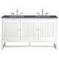 James Martin Vanities Athens 60" Double Bathroom Vanity in Glossy White with 3 cm Charcoal Soapstone Quartz Top and Rectangular Sinks, , large