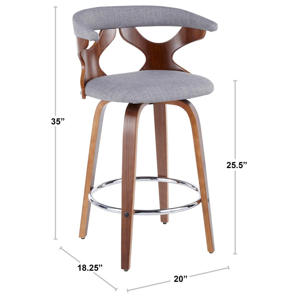 Lumisource Gardenia Swivel Counter Stool with Grey Cushion in Walnut and Chrome &#40;Set of 2&#41;, , large