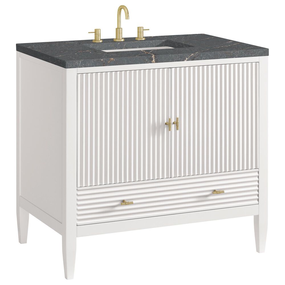 James Martin Vanities Myrrin 36" Vanity in Bright White with 3 cm Parisien Bleu Quartz Top, , large