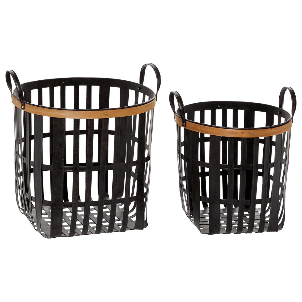 Maple and Jade Farmhouse Bamboo Storage Basket in Coal Black and Brown (Set of 2), , large