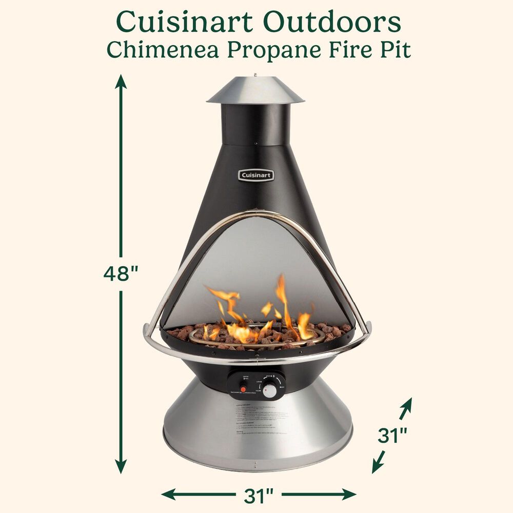 Cuisinart Chimenea Outdoor Propane Fire Pit in Black and Stainless Steel, , large