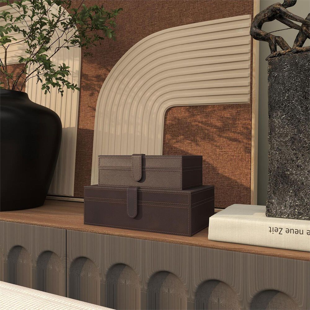 Maple and Jade 10&quot; 2-Piece Handmade Storage Decorative Box Set in Dark Brown, , large
