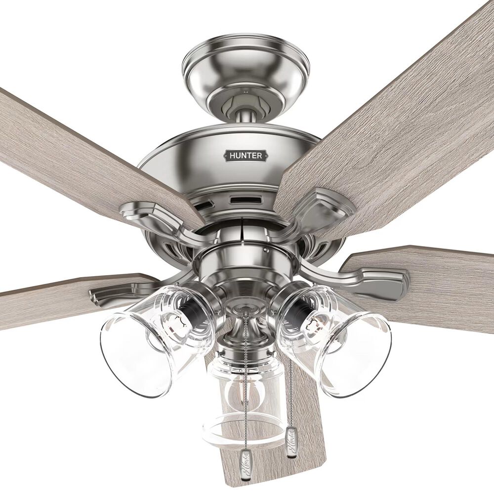 Hunter Rosner 52&quot; Ceiling Fan with Lights in Brushed Nickel, , large