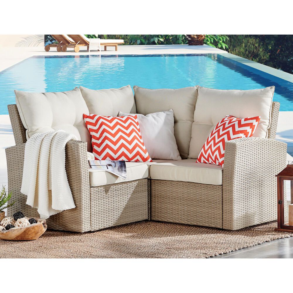 Bolton Furniture Canaan Outdoor Corner Sectional Sofa with Cream Cushion in Beige, , large
