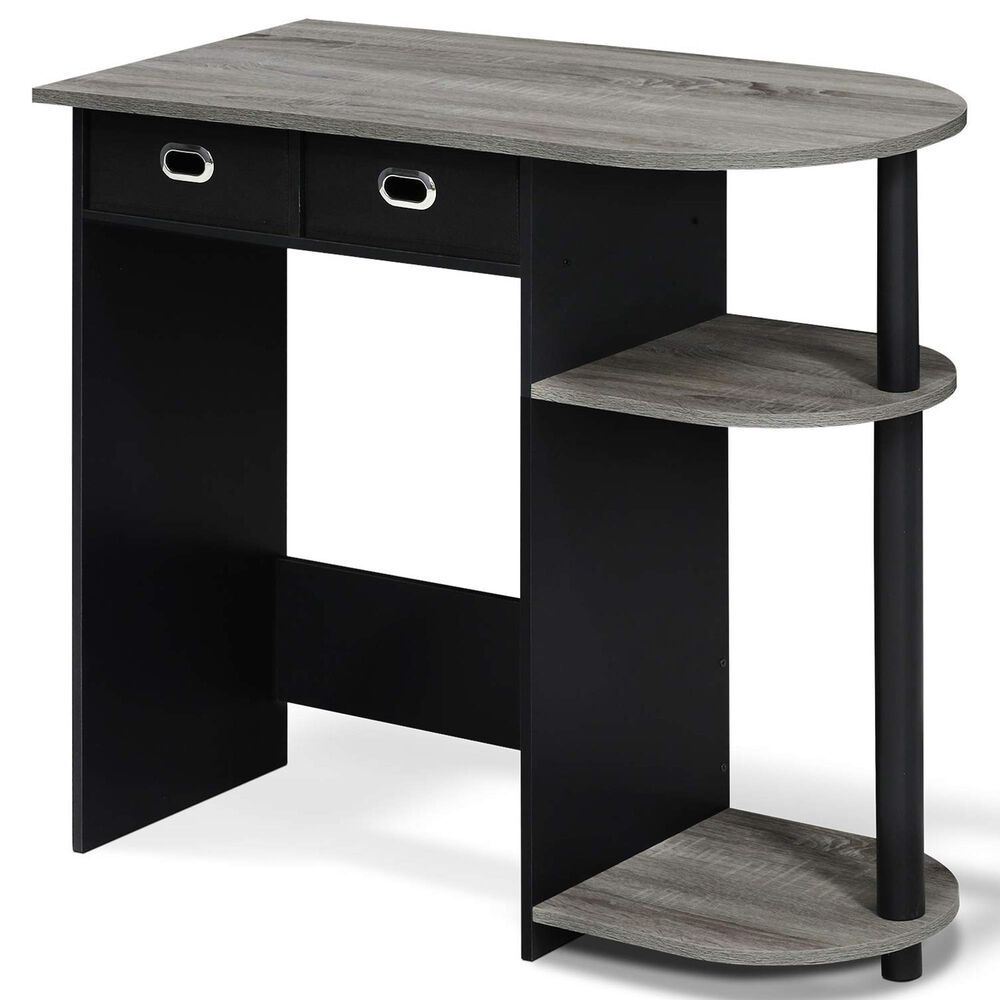 HOMLUX 32" Computer Desk with Two Drawers in French Oak Grey and Black, , large