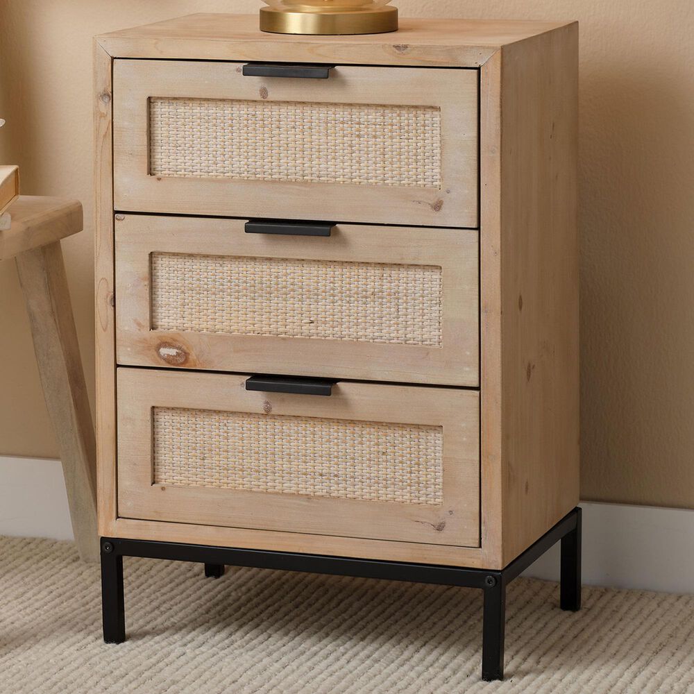 Splendor Living Oakton 3-Drawer Side Table in Natural and Black, , large