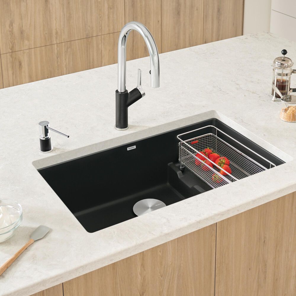 Blanco Precis Cascade Super Single Sink with Colander in Coal Black, , large