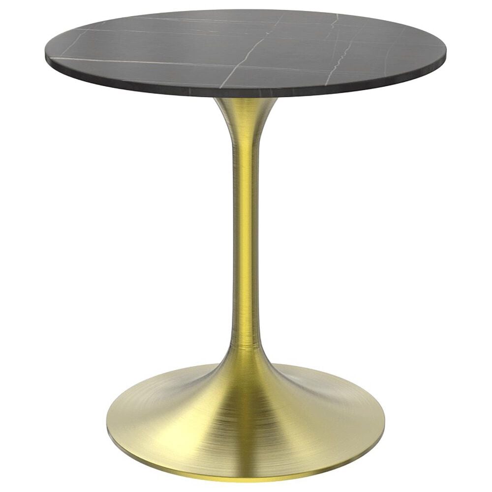 Leisuremod LeisureMod Verve Collection 27 Round Dining Table, Brushed Gold Base with Sintered Stone Black Top, , large