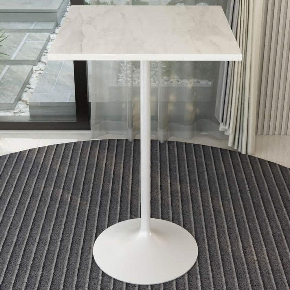 Leisuremod LeisureMod Verve Collection Modern Bar Height Table White Base with 27 Square Marbleized White Laminated  Top, , large