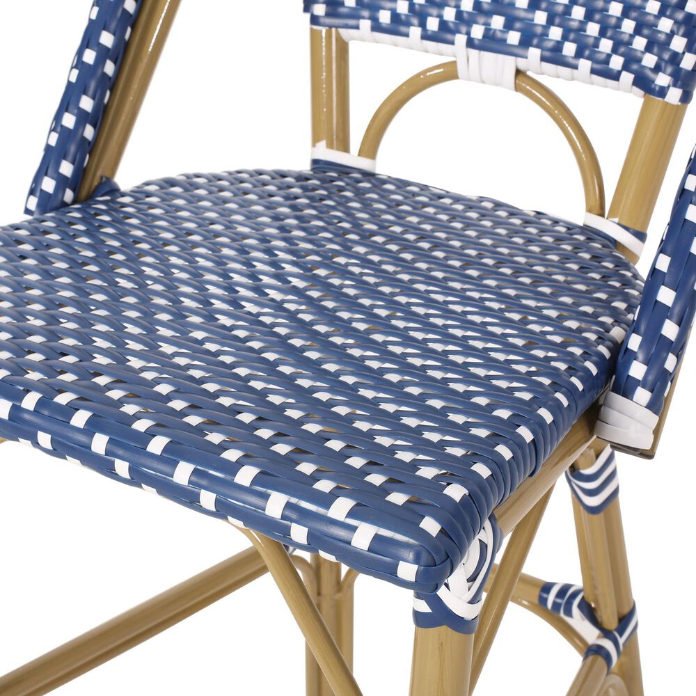 Hearth and Haven Outdoor Wicker French Barstool with Brown Aluminum Frame in Teal Blue (Set of 2), , large