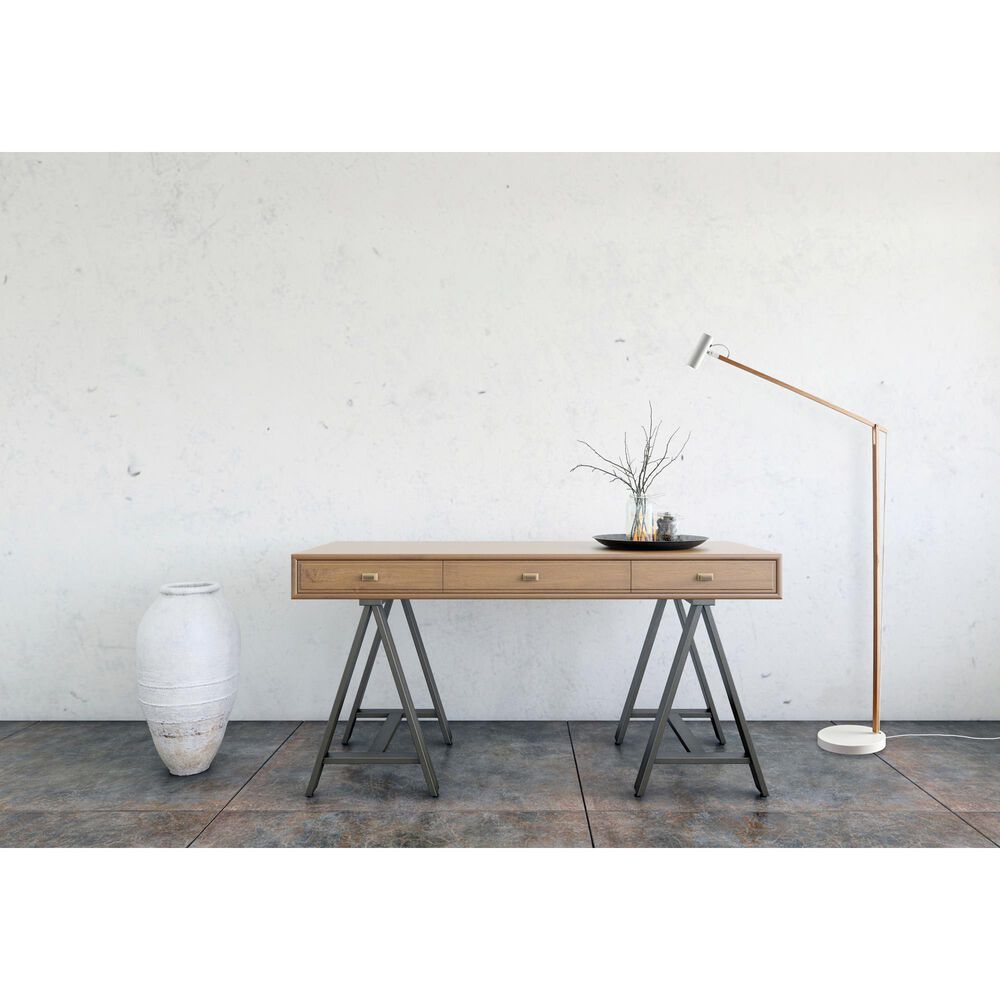 Adesso Crane LED Floor Lamp in Natural Ash Wood and White, , large