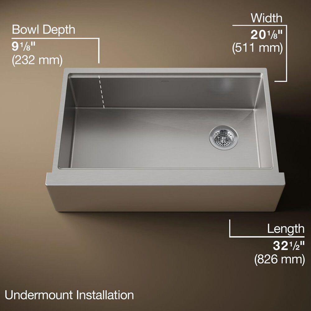 Kohler Strive 32.5" Undermount Single-Bowl Workstation Kitchen Sink in Stainless Steel, , large