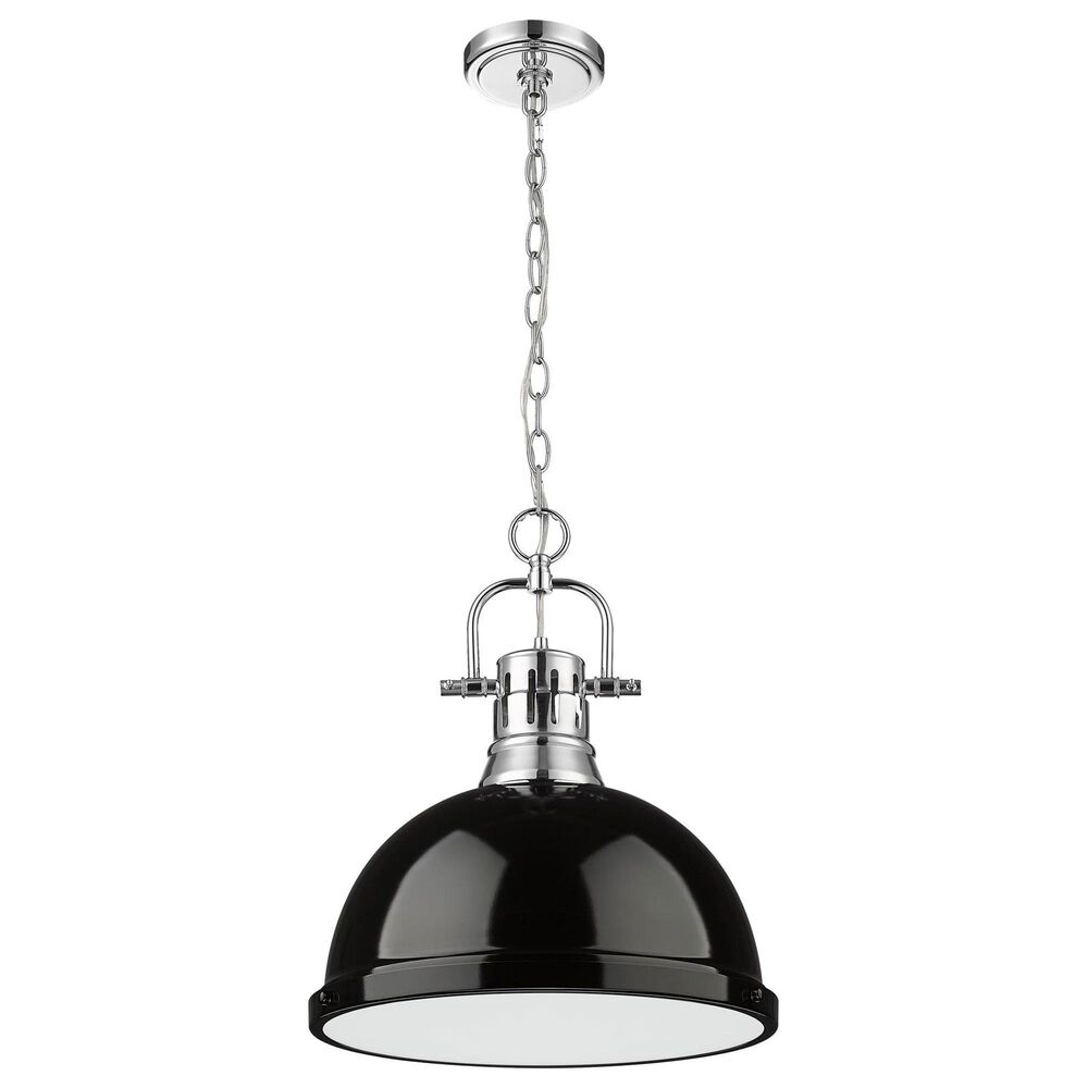 Golden Lighting Duncan 1-Light Pendant with Chain and Black Shade in Chrome, , large