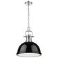 Golden Lighting Duncan 1-Light Pendant with Chain and Black Shade in Chrome, , large