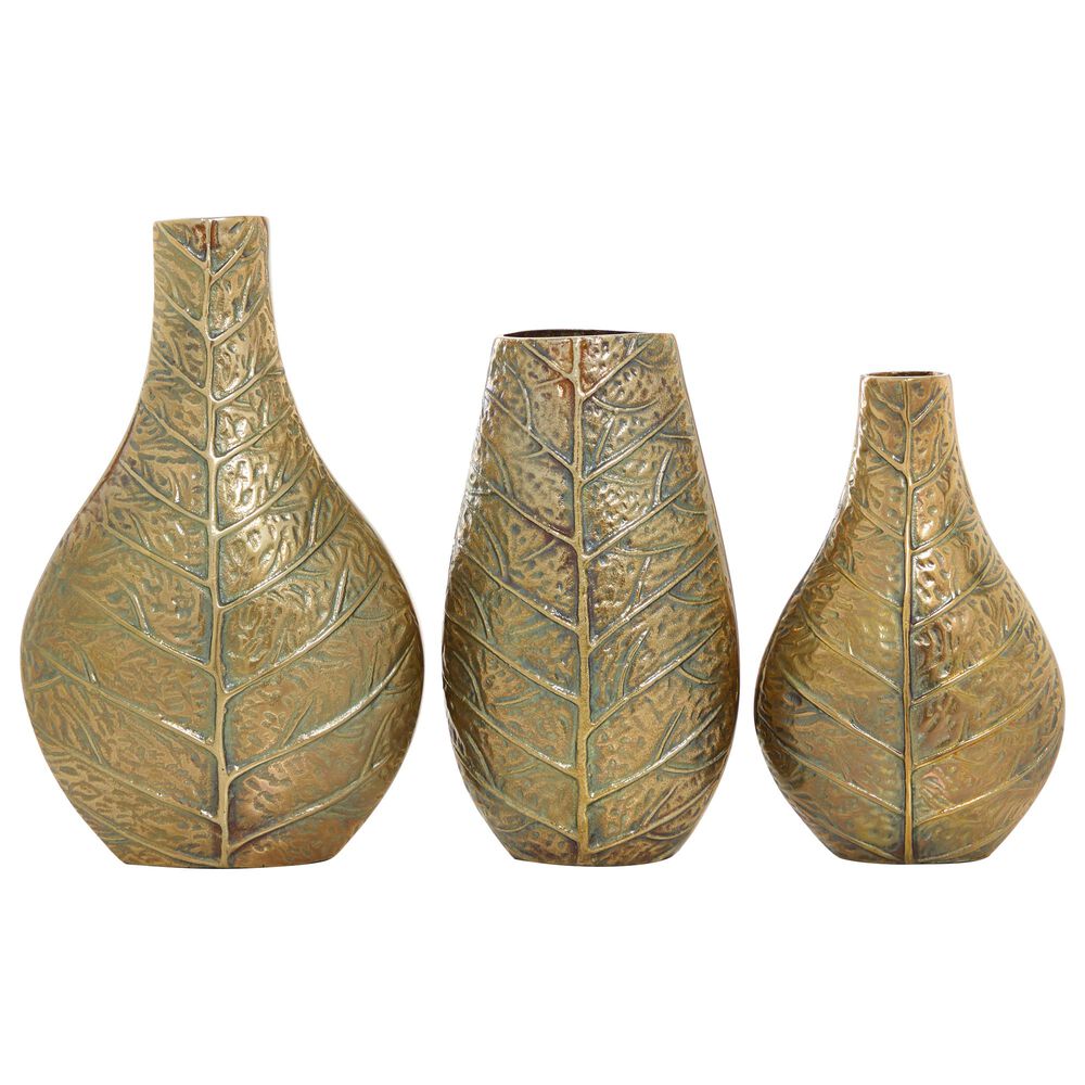 Maple and Jade Glam Aluminum Vase Set of 3 in Gold, , large