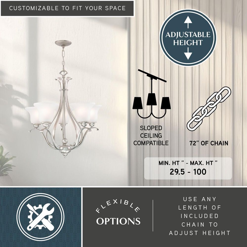 Vaxcel Monrovia 5-Light Chandelier in Brushed Nickel, , large