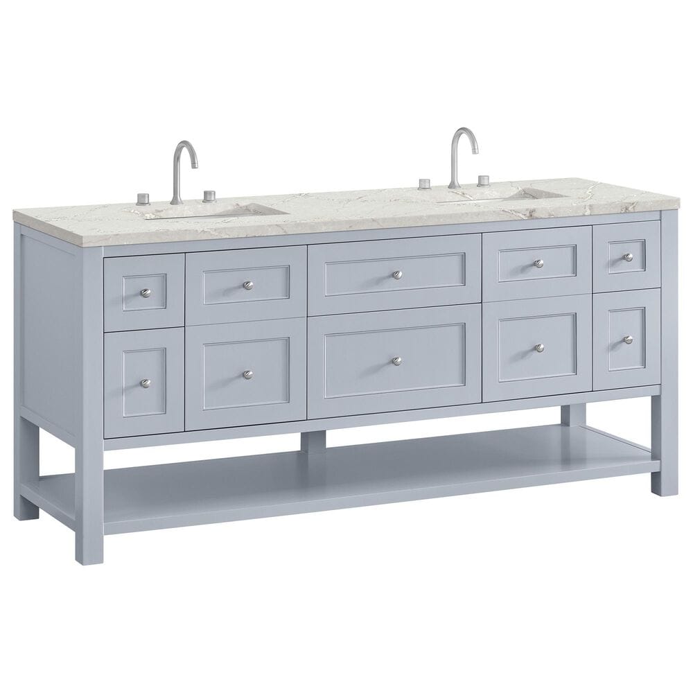 James Martin Vanities Breckenridge 72" Double Bathroom Vanity in Serenity Blue with 3 cm Eternal Jasmine Pearl Silestone Top, Rectangular Sinks and FreePower Wireless Charger, , large