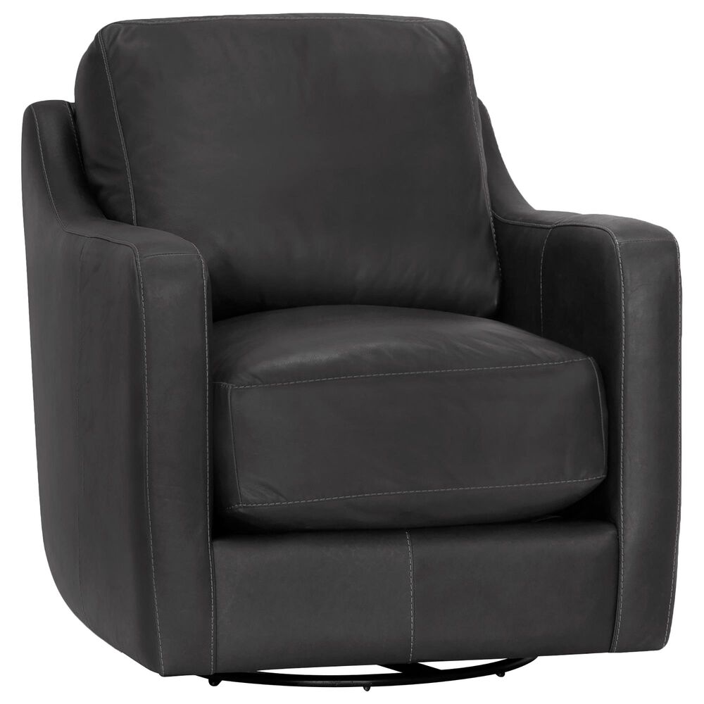Moore Furniture Chelsea Leather Swivel Accent Chair in Dark Gray, , large