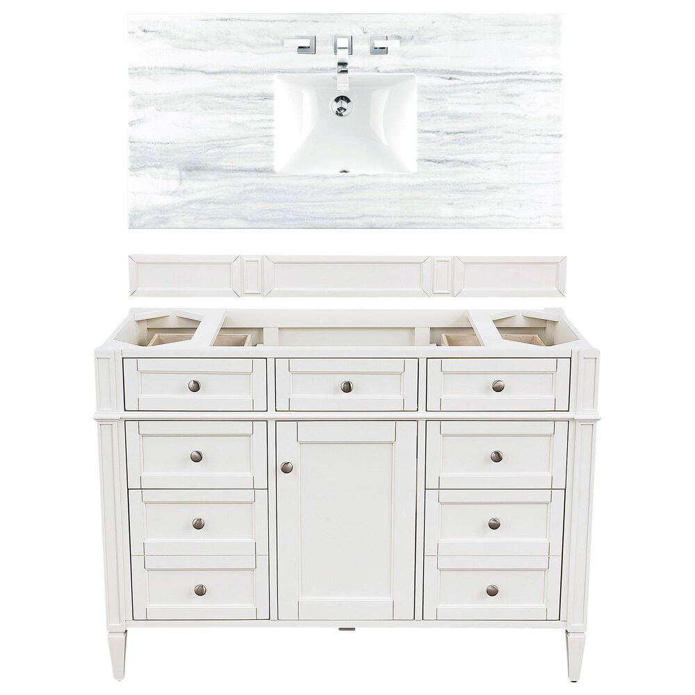 James Martin Vanities Brittany 48" Single Bathroom Vanity in Bright White with 3 cm Arctic Fall Solid Surface Top and Rectangle Sink, , large