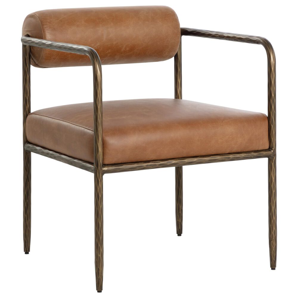 Club Collection By Sunpan Ajani Arm Chair with Tan Cushion in Antique Brass, , large
