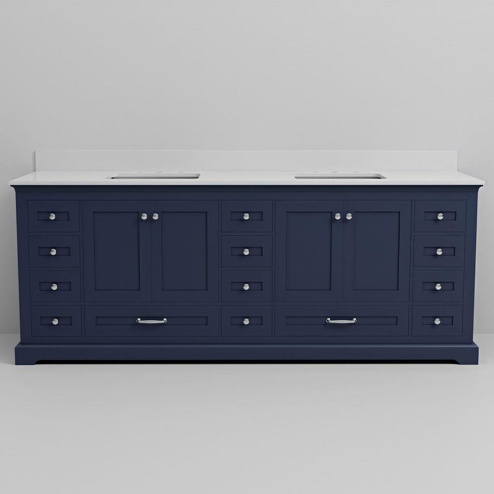Lexora Home Dukes 84&quot; Double Bathroom Vanity in Navy Blue with 2 cm White Quartz Top and Rectangular Sinks, , large
