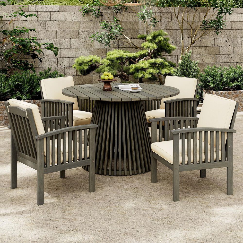 Hearth and Haven 5-Piece Outdoor Dining Set with Cream Cushion in Grey, , large