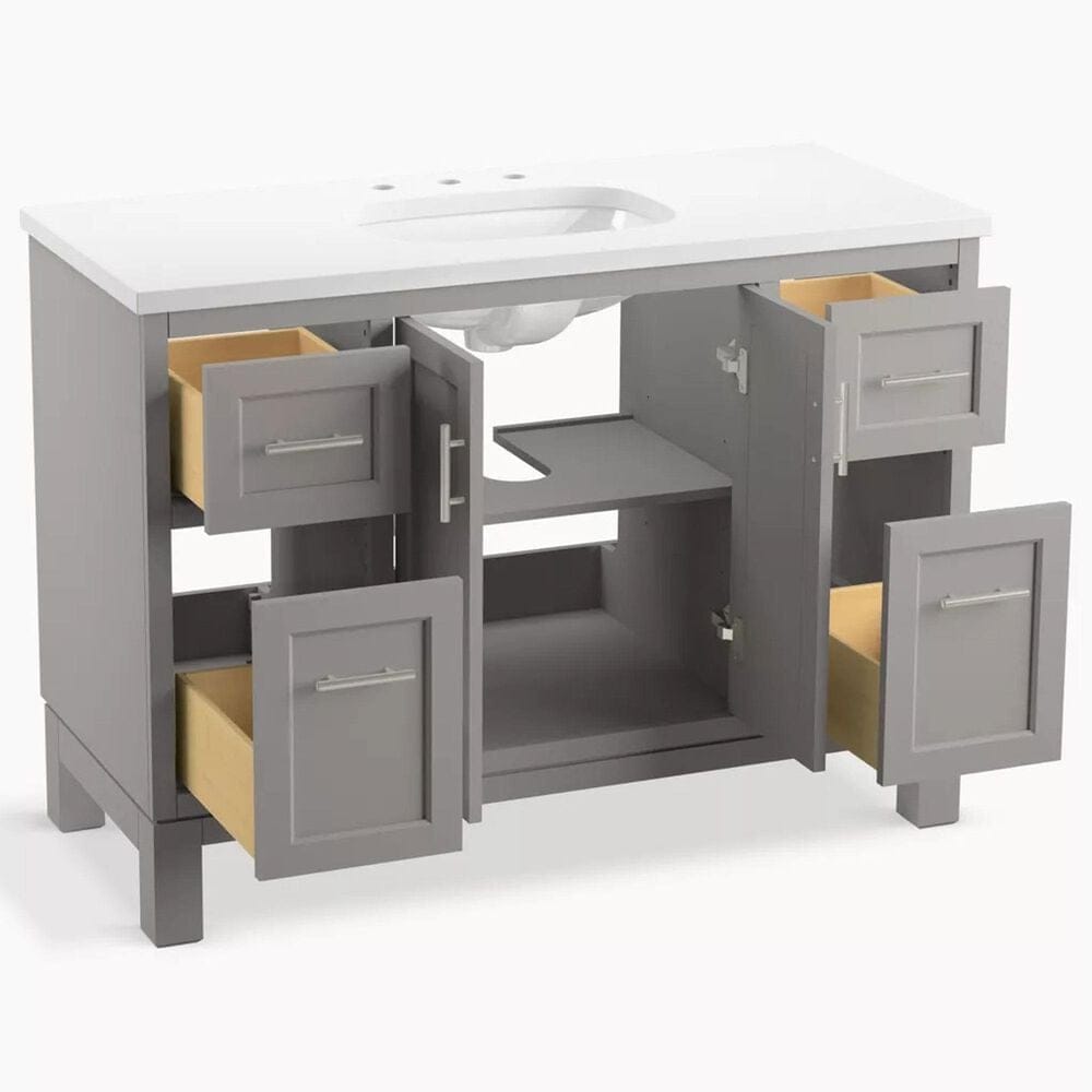 Kohler Quo 48&quot; Single Bathroom Vanity in Mohair Grey with 3 cm Pure White Quartz Top and Oval Sink, , large