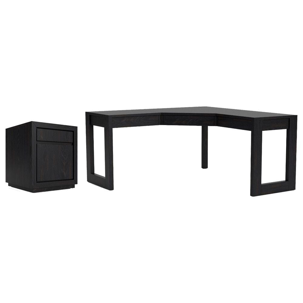 Riverside Furniture Westwood 2-Piece Corner Desk and File Cabinet Set in Ebony Whiskey Oak, , large