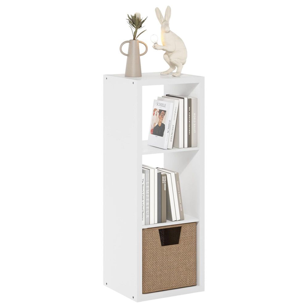 HOMLUX 3-Cube Reversible Open Back Bookshelf in White, , large