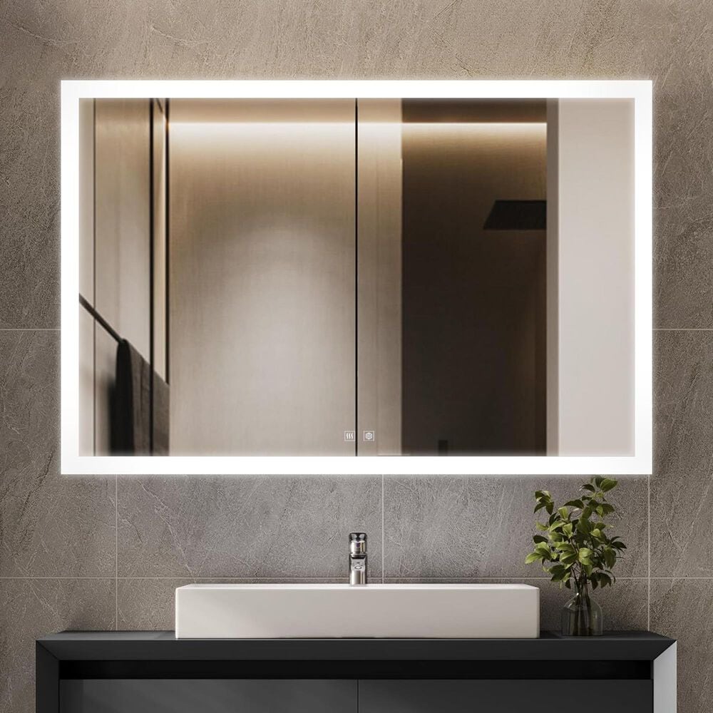 Lexora Home Aurorium 48" x 32" LED Vanity Mirror in White, , large
