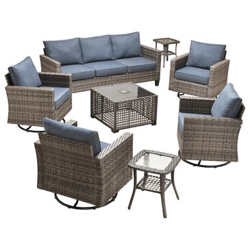 HOMLUX 8-Piece Outdoor Patio Furniture Set in Denim Blue, , large