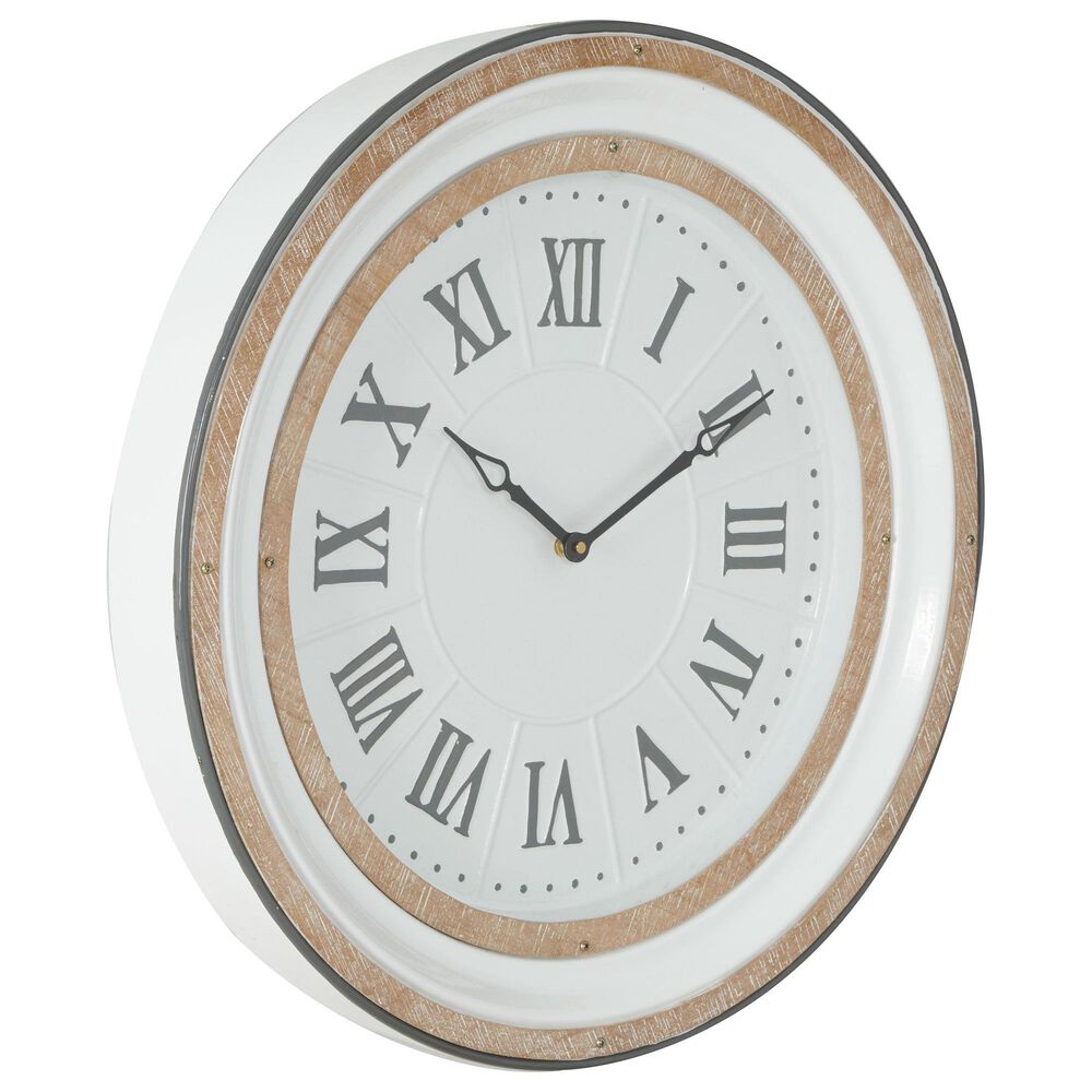 Maple and Jade Metal and Wood Wall Clock in White, Grey and Natural Brown, , large
