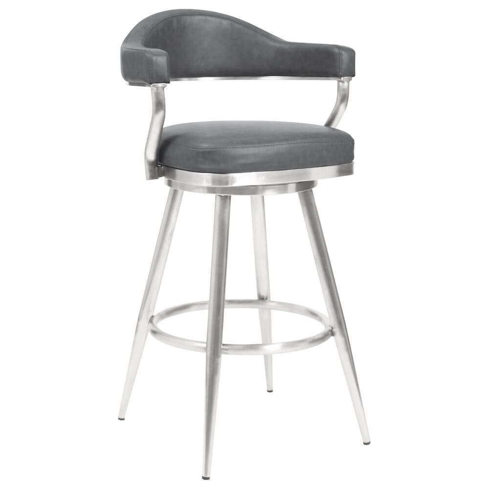 Blue River Amador 26" Counter Stool with Vintage Gray Cushion in Brushed Stainless Steel, , large