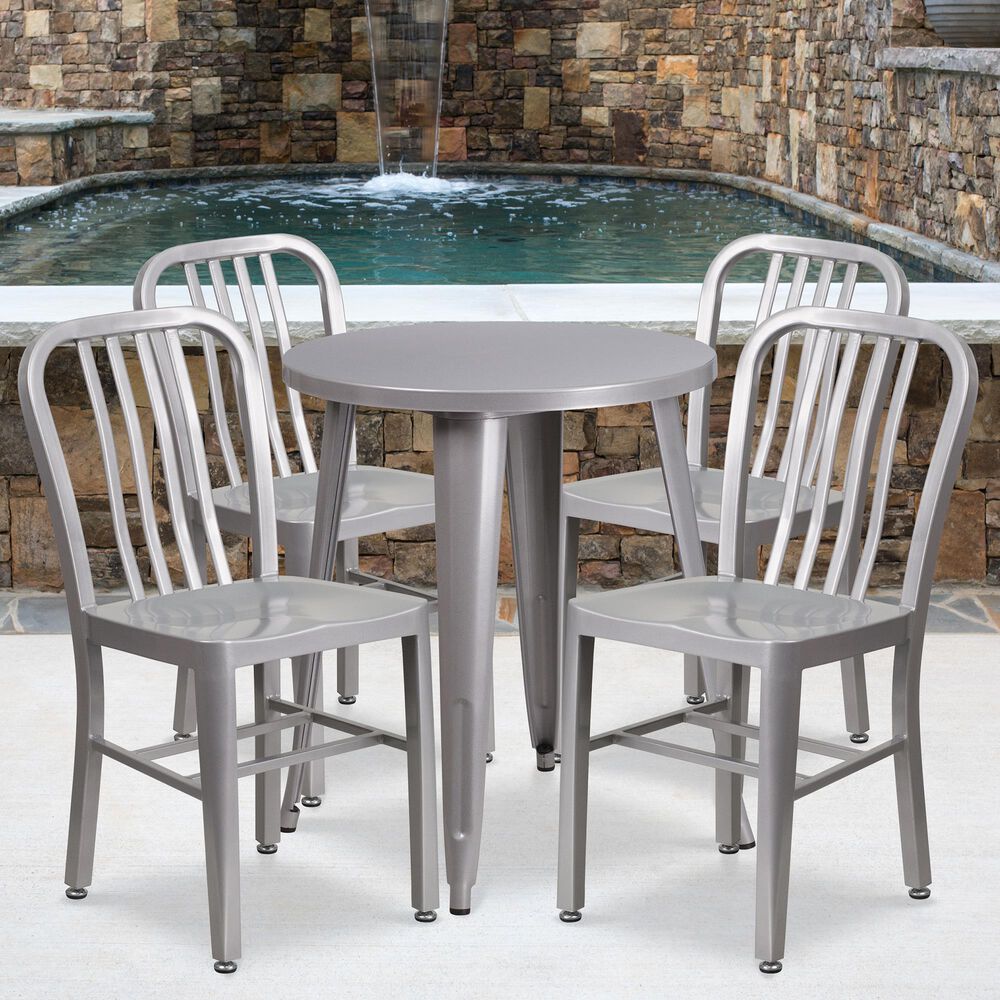 Flash Furniture 5-Piece Metal Table Set in Silver, , large