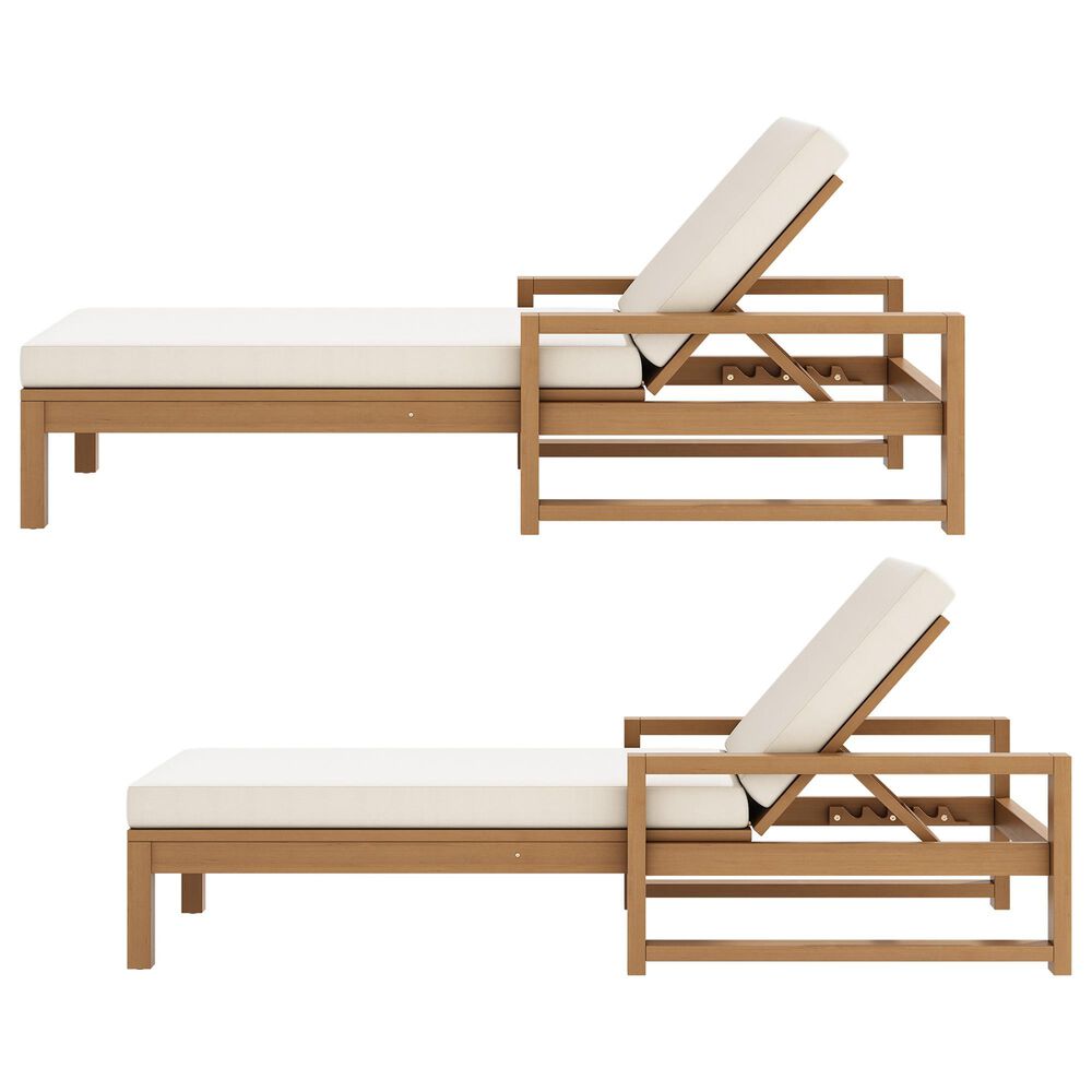 HOMLUX Adjustable Outdoor Chaise Lounge with Armrests and Light Teak Frame in Beige (Set of 2), , large