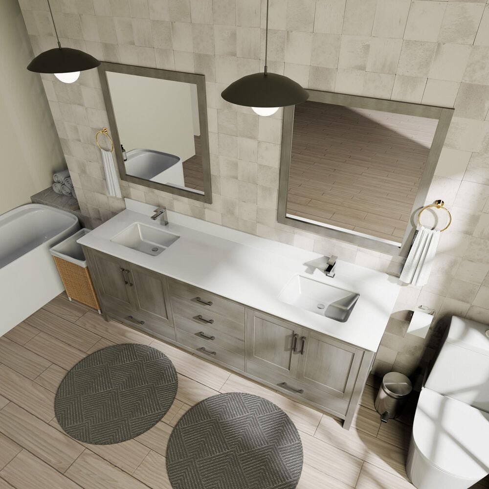 Lexora Home Jacques 80" Double Bathroom Vanity in Distressed Grey with 2 cm White Quartz Top and Rectangular Sinks, , large