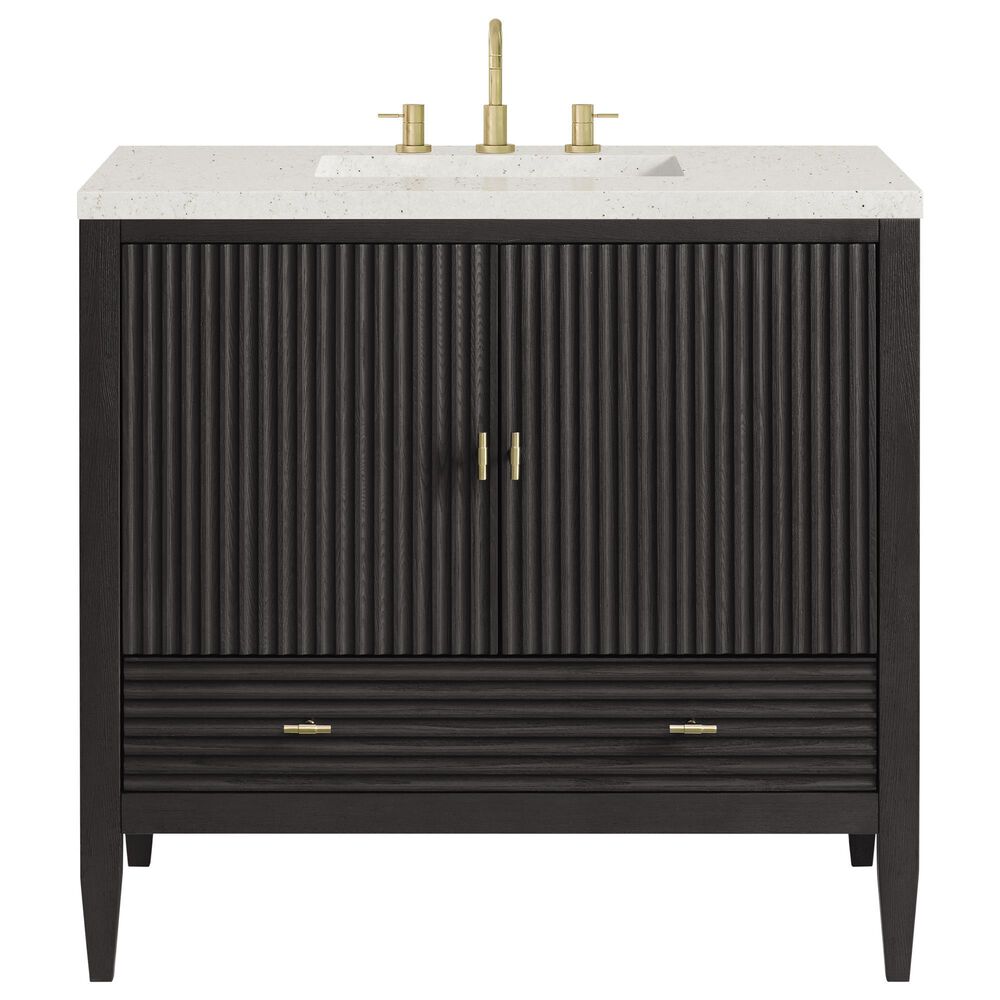 James Martin Vanities Myrrin 36&quot; Vanity in Carbon Oak with 3 cm Lime Delight Quartz Top, , large