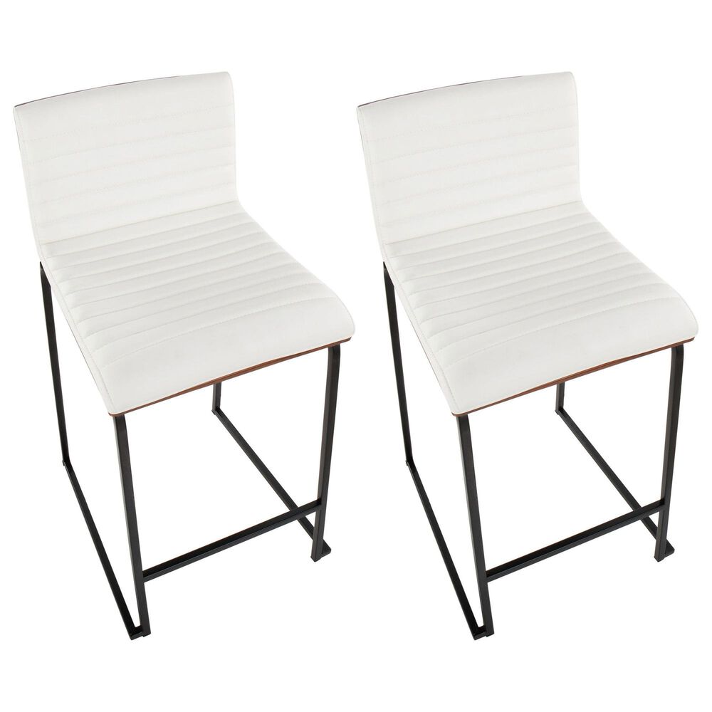 Lumisource Mason Mara Counter Stool with White Cushion in Black and Walnut &#40;Set of 2&#41;, , large