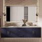 Lexora Home Geneva 72" Double Bathroom Vanity in Navy Blue with 2 cm White Carrara Marble Top and Rectangular Sinks, , large
