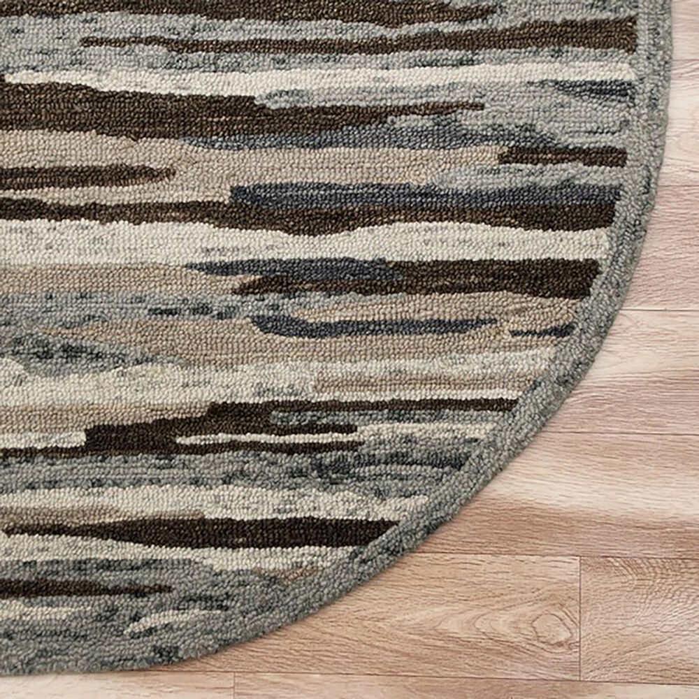 L&amp;R Resources Sinuous Distressed Cabin Camouflage 4&#39; Round Gray, Brown and Tan Area Rug, , large