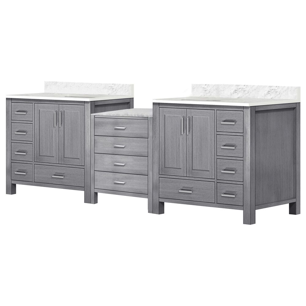 Lexora Home Coraline 92" Double Bathroom Vanity in Distressed Grey with White Carrara Marble Top and Rectangular Sinks, , large