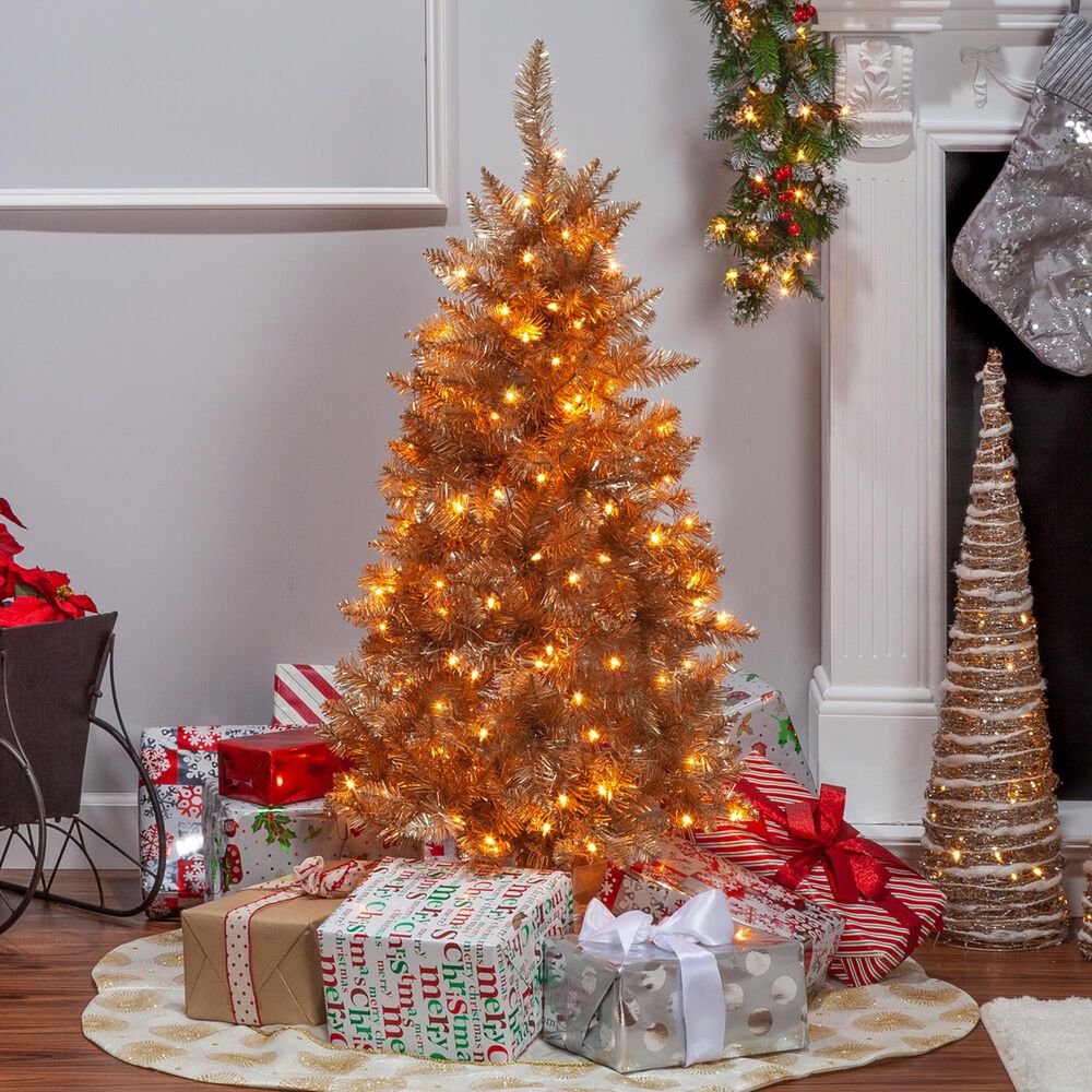 The Gerson Company 5&#39; Pre-Lit Tiffany Tinsel Christmas Tree in Gold, , large