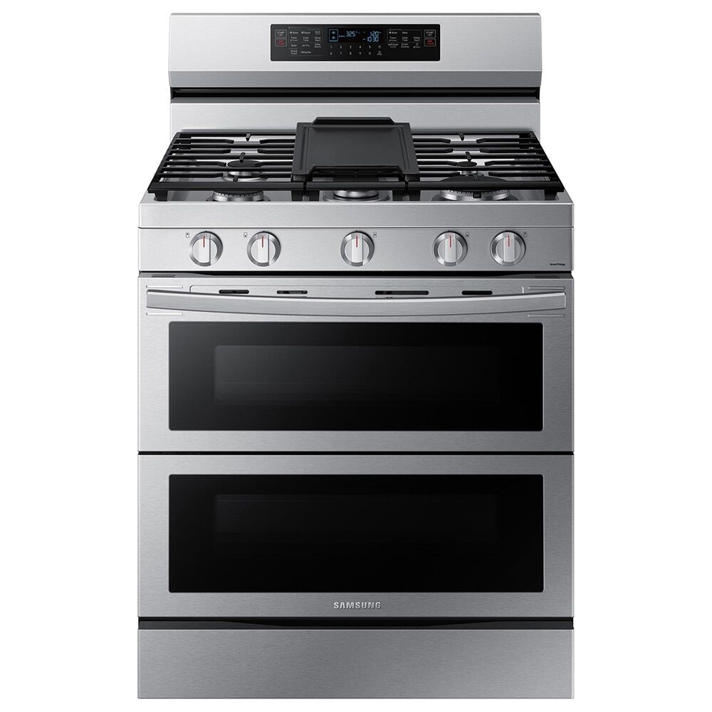 Samsung 2-Piece Kitchen Package with 6 Cu. Ft. Freestanding Gas Range and 2.1 Cu. Ft. Bespoke Fingerprint Resistant Over-the-Range Microwave in Stainless Steel, , large