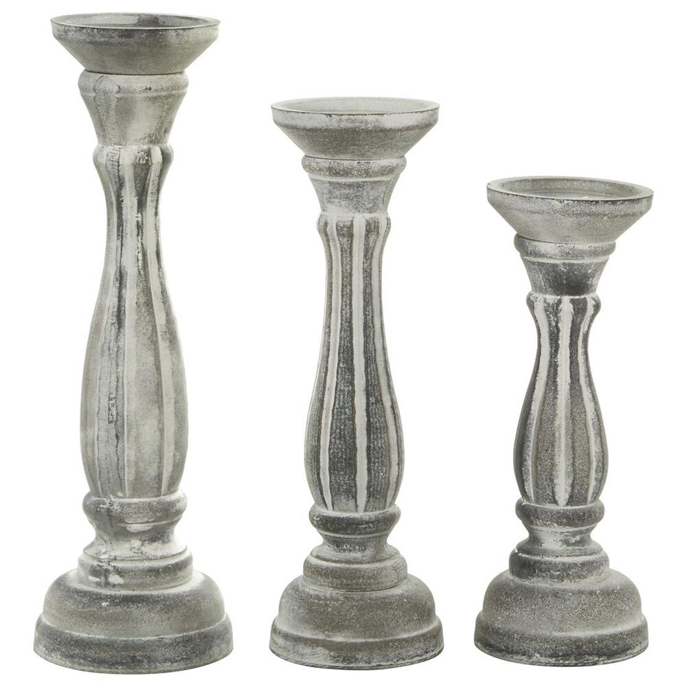 Maple and Jade Turned Pillar Decorative Candle Holder in Washed Gray and Black &#40;Set of 3&#41;, , large