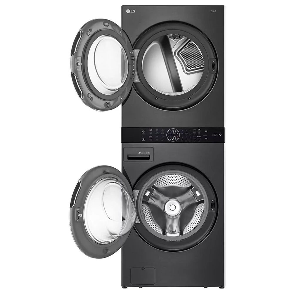 LG WashTower with 4.5 Cu. Ft. Washer, 7.4 Cu. Ft. Gas Dryer and Mirror Steam Clothing Styler in Black Steel, , large