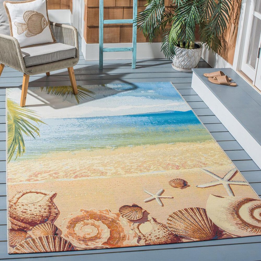 Safavieh Barbados  BAR555 6&#39;6&quot; x 9&#39;4&quot; Gold and Blue Indoor/Outdoor Area Rug, , large