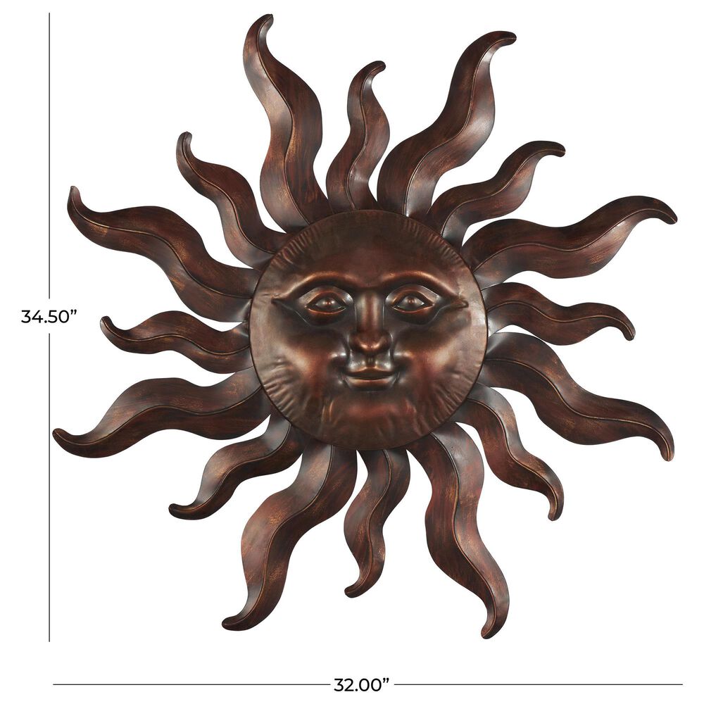 Maple and Jade 35&quot; x 32&quot; Sun Wall Decor with Smiling Face and Curved Rays in Bronze, , large