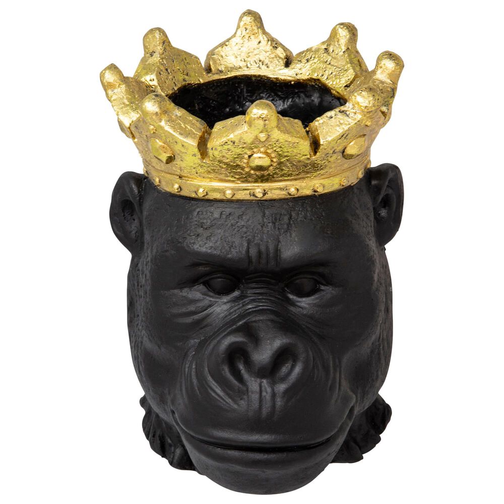 Sagebrook Home 9" Gorilla with Crown Planter in Black and Gold, , large
