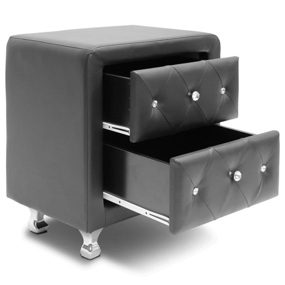 Baxton Studio Stella 2-Drawer Upholstered Nightstand in Black, , large